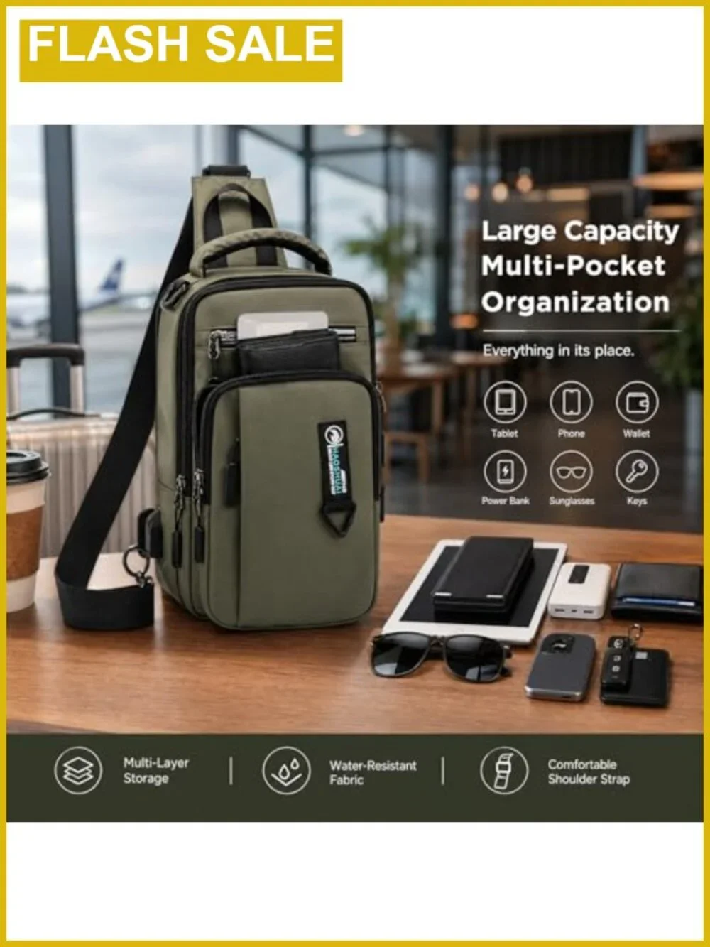 Water Resistant Nylon Sling Crossbody Bag Men Adjustable Travel Daypack